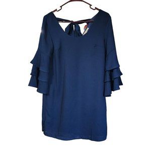 Miami Navy Blue Ruffled Sleeve Blouse With Back Tie Sz XS